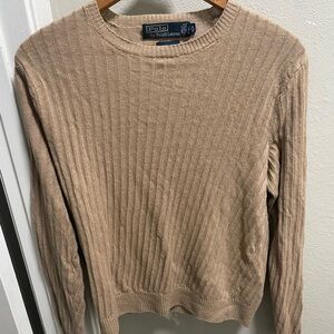 Polo Ralph Lauren 100% Linen Mens Beige M Textured Knit Pullover Sweater Mesh